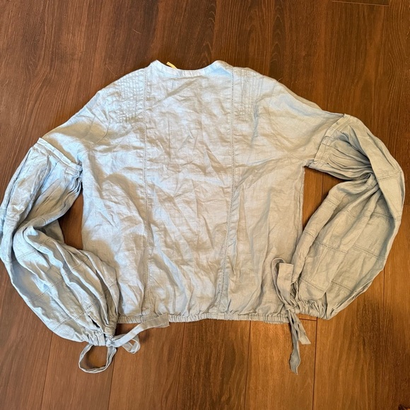 Free People High Swells Peasant Balloon Sleeve 100% Linen Top - Picture 6 of 6